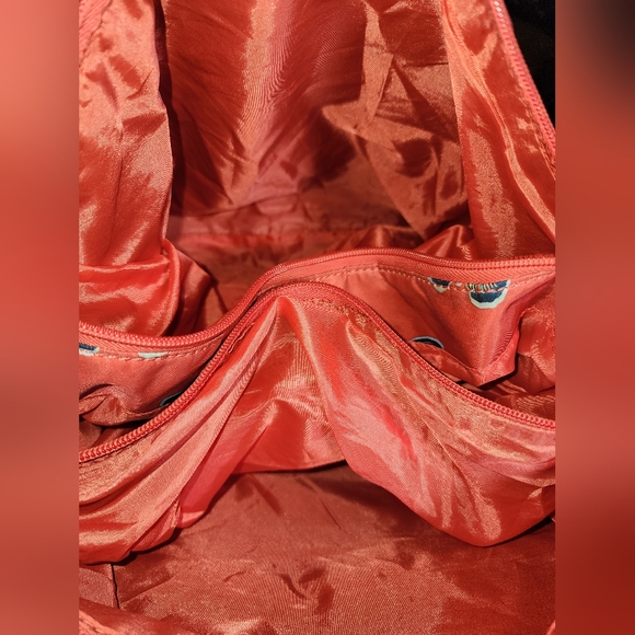 Franco Sarto Orange Butterfly Nylon Crossbody Shoulder Messenger Bag 14"X10"X6" - Picture 8 of 10